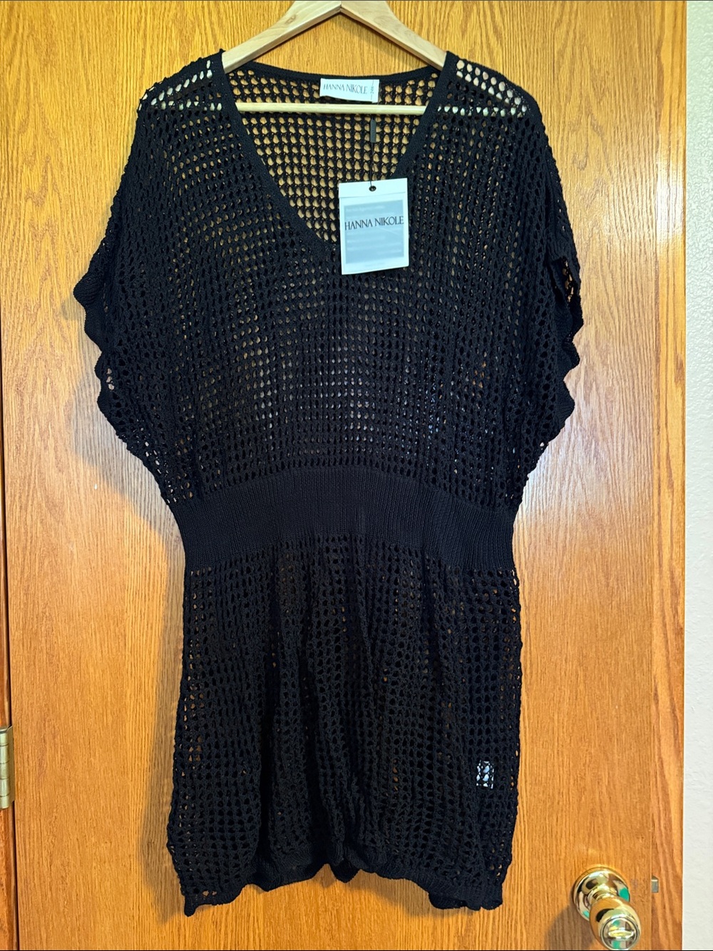 Hanna Nikole Black Crochet V-Neck swimsuit cover up